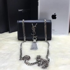 YSL Small Tassel Chain Sac En Cuir 17cm Noir Argent