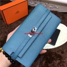 Hermes Kelly Portefeuille Togo Cuir Bleu
