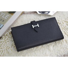 Portefeuille Hermes en cuir de veau H005 H Noir