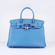 Hermes Birkin 30cm Togo en cuir Sacs à main bleu argent