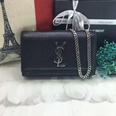 YSL Sac Chaîne Cuir Caviar 22cm Noir Argent