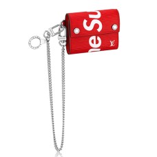 Portefeuille compact Louis Vuitton x Supreme Chain M67755 Cuir Epi Rouge