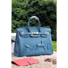 Hermes Birkin Cheval Togo Cuir Bleu 35cm