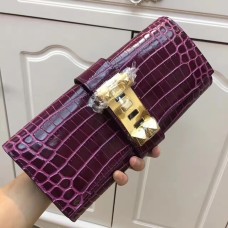 Pochette Hermes Medor 29cm Croco Violet