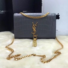 YSL Sac Chaîne Pompon 22cm Croco Gris Or