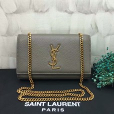 YSL Sac Chaîne Cuir Caviar 22cm Gris Or