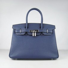 Hermes Birkin 30cm Togo en cuir Sacs à main bleu foncé argent