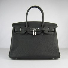 Hermes Birkin 30cm Togo en cuir Sacs à main noir argent