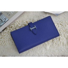 Portefeuille Hermes en cuir de veau H005 bleu royal