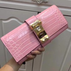 Pochette Hermes Medor 29cm Croco Rose