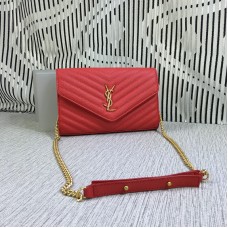 YSL Enveloppe Sac Chaine Cuir Caviar Rouge 23cm
