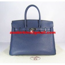 Hermes Birkin 35cm Togo en cuir Sacs à main bleu foncé argent