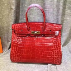 Hermes Birkin 35cm Sac à main Crocodile Cuir Rouge Or