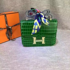 Hermes Constance 23cm Cuir Croco Vert