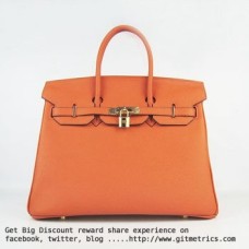 Hermes Birkin 35cm veine peau de bovin Sacs à main orange doré