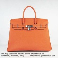 Hermes Birkin 35cm veine peau de bovin Sacs à main orange argent