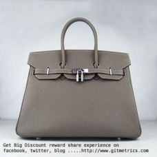 Hermes Birkin 35cm veine peau de bovin Sacs à main argent kaki foncé