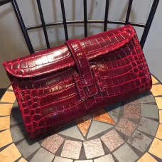 Pochette Hermes Jige 29cm Croco Rouge Foncé
