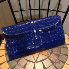 Pochette Hermes Jige 29cm Croco Bleu