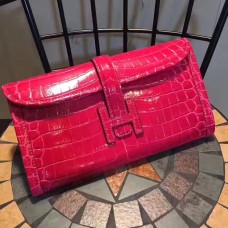 Pochette Hermes Jige 29cm Croco Rose Chaud