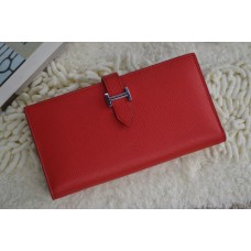 Portefeuille Hermes en cuir de veau H005 H Rouge