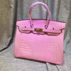 Hermes Birkin 35cm Sac à main Crocodile Cuir Rose Or