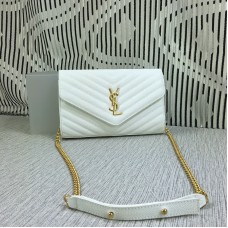 YSL Enveloppe Sac Chaine Cuir Caviar Blanc 23cm