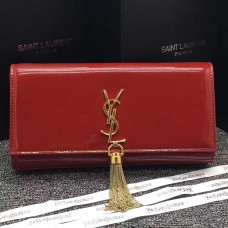 Pochette Pompon en Cuir Verni YSL 27 cm Rouge