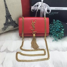 YSL Small Tassel Chain Sac En Cuir 17cm Or Rouge