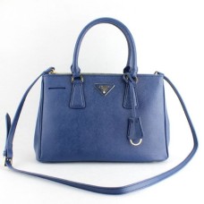 Sac Prada Galleria 1801 Cuir Saffiano 30cm Bleu Foncé