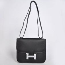 Sac Hermes Constance 23cm Togo Cuir Noir Argent