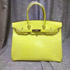 Hermes Birkin 35cm Sac à main Crocodile Cuir Or Jaune