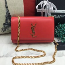 YSL Sac Chaîne Cuir Lisse 22cm Rouge