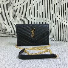 YSL Petit Sac Enveloppe Chaîne Cuir Caviar Noir 19cm