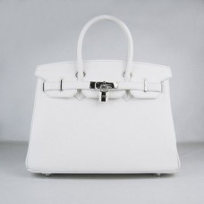 Hermes Birkin 30cm Togo en cuir Sacs à main blanc argent