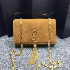 YSL Sac Chaine Pompon 22cm Daim Cuir Camel