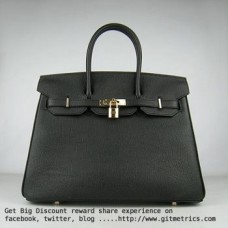 Hermes Birkin 35cm veine peau de bovin Sacs à main noir doré