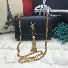 YSL Sac Chaîne Tassel 22cm Cuir Lisse Noir Or
