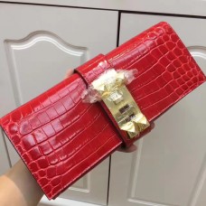 Pochette Hermes Medor 29cm Croco Rouge