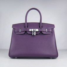 Hermes Birkin 30cm Togo en cuir Sacs à main violet argent