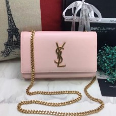 YSL Sac Chaîne Cuir Lisse 22cm Rose Clair