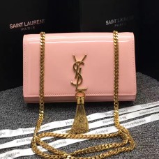 YSL Sac Chaîne Pompon 22cm Cuir Verni Rose