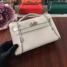 Hermes Mini Kelly 22cm Epsom Cuir Blanc Argent Avec Bracelet Chaîne