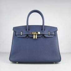 Hermes Birkin 30cm Togo en cuir Sacs à main bleu foncé doré