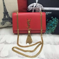 YSL Sac Chaîne Tassel 22cm Cuir Lisse Or Rouge