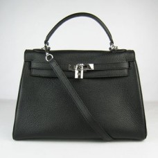 Sac à main Hermes Kelly 32cm Togo en cuir 6108 noir argent