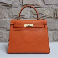 Hermes Kelly 28cm Sac à main en cuir Epsom Orange Or