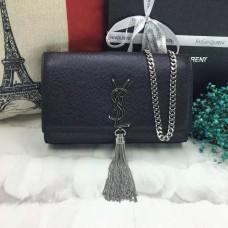YSL Sac Chaîne Tassel 22cm Cuir Caviar Noir Argent