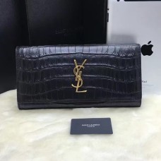 Pochette YSL 27cm Cuir Croco Noir Or