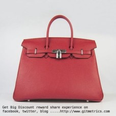 Hermes Birkin 35cm Togo en cuir Sacs à main rouge argent